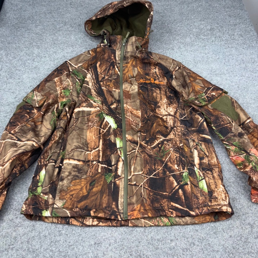 New View Camo Hunting Jacket Mens 2XL Brown Forest Camouflage Fleece Lined Hood